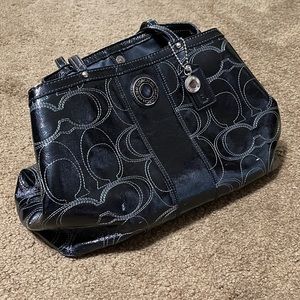 Coach signature stripe F19215 black patent leather shoulder bag